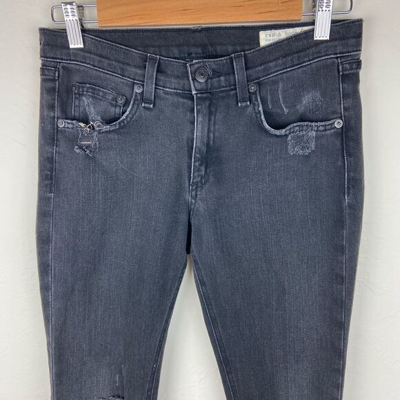 Rag & Bone Skinny Stretch Distressed Jeans - Black - Picture 4 of 8